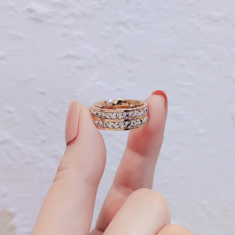 Double Row Diamond Ring-Rose Gold