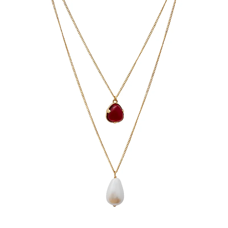 Women’s diamond chain necklaces-Ruby & Pearl Drop Pendant Necklace