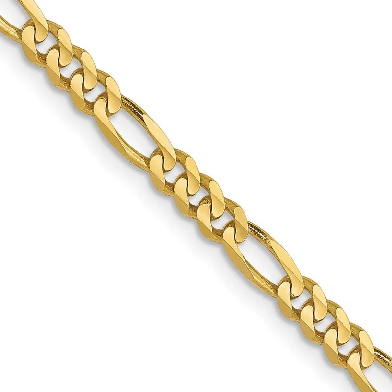 Women’s bohemian bracelets-Curata 10k Yellow Gold Solid Polished Sparkle Cut Lobster Claw Closure 3.0mm Figaro Chain Bracelet 7 Inch