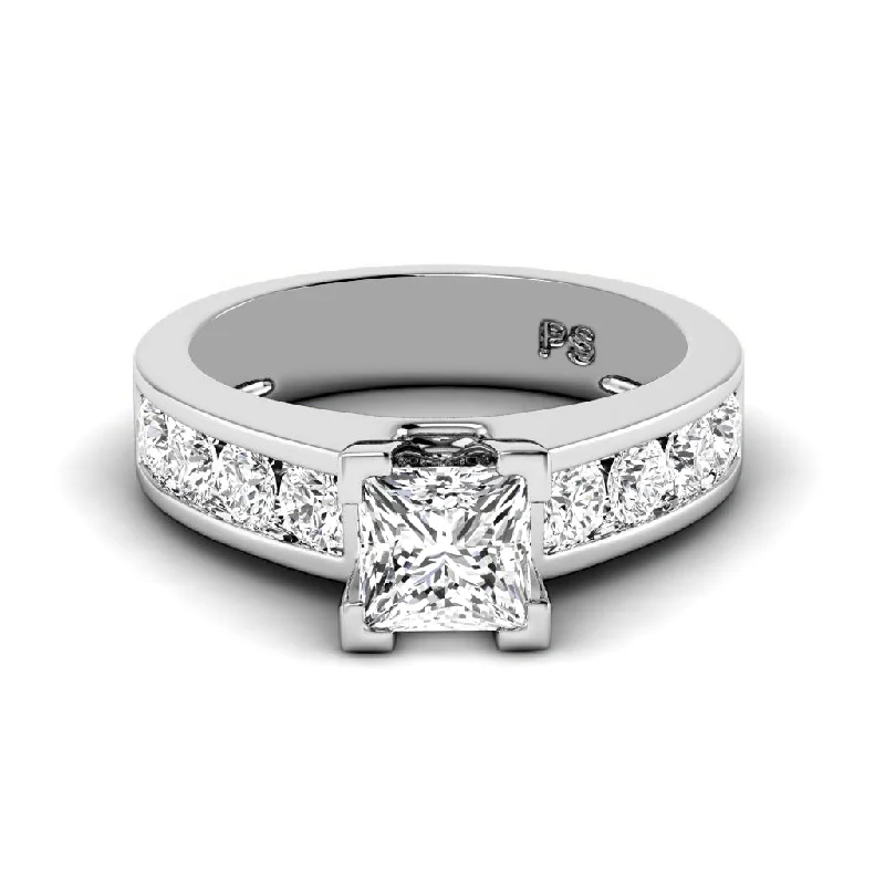 Women’s wide-band engagement rings-1.30-3.80 CT Round & Princess Cut Lab Grown Diamonds - Engagement Ring