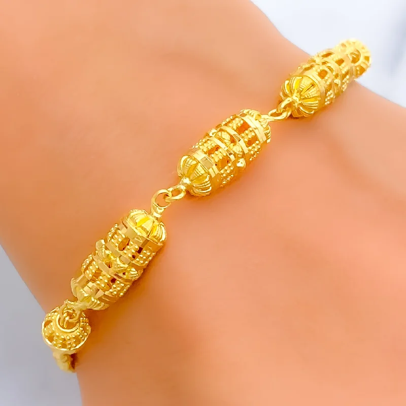 Women’s luxury gold bracelets-Graceful Triple Long Barrel 22k Gold Bracelet