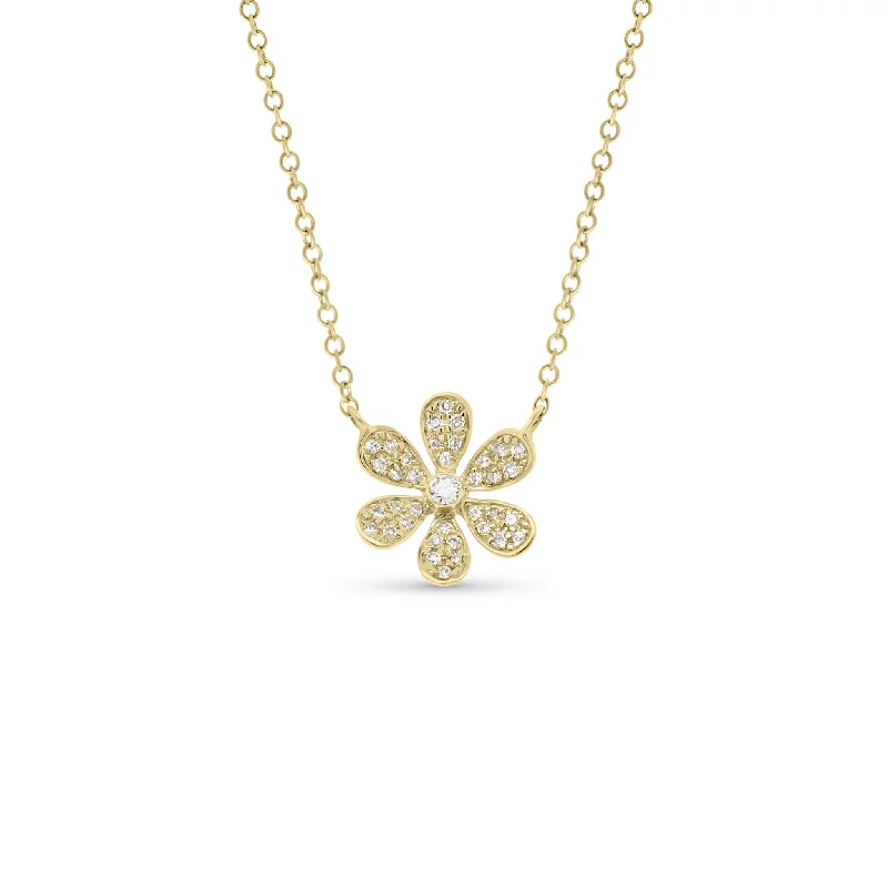 Women’s personalized gold necklaces-Round Diamond Daisy Necklace