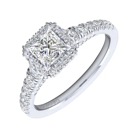 Women’s art deco engagement rings-Gabriel Hazel Halo Diamond Engagement Ring Setting in 14kt White Gold (5/8ct tw)