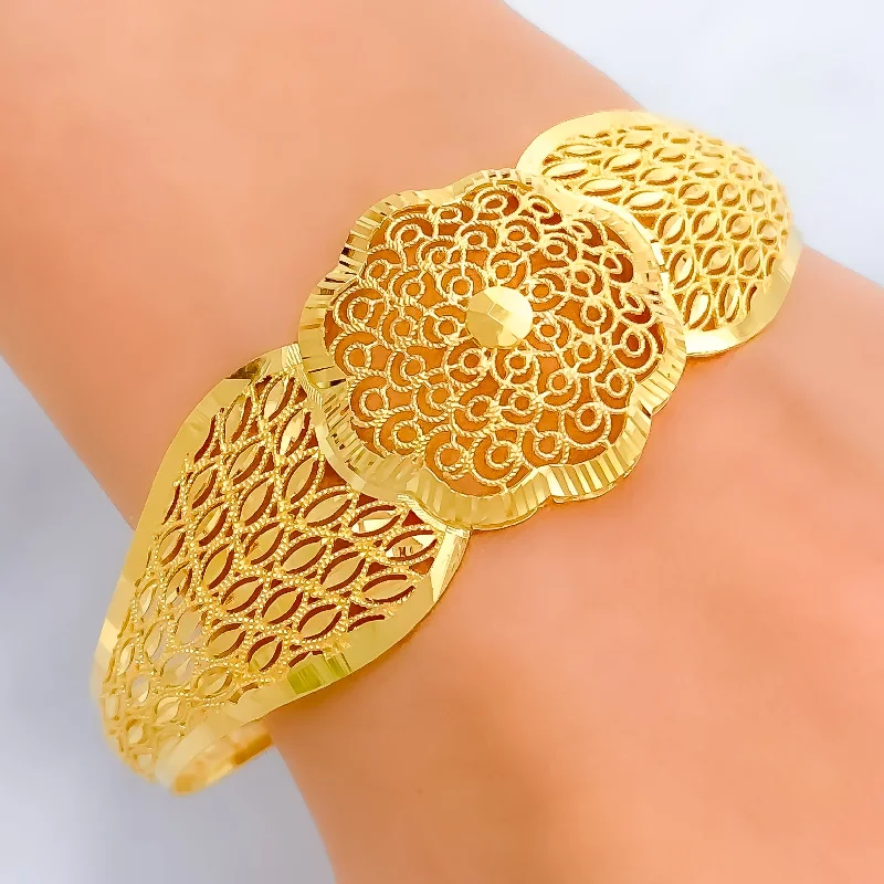 Women’s charm bracelets-Decorative Netted Spiral 22k Gold Bangle Bracelet