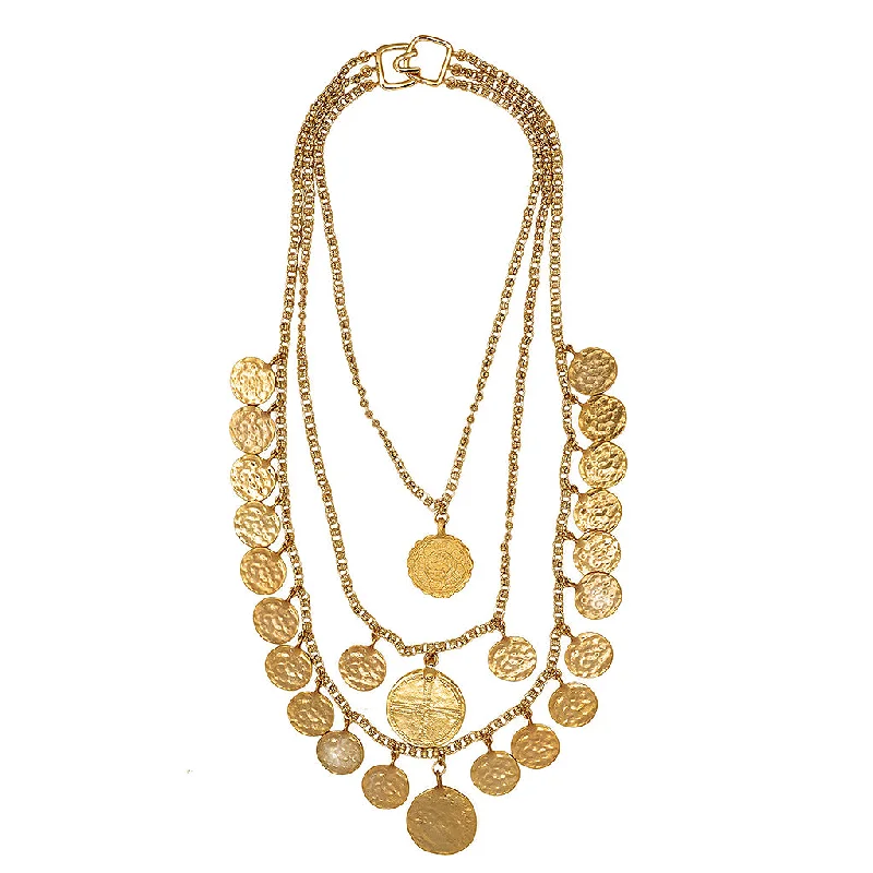 Women’s statement necklaces-Three Row Coin Necklace