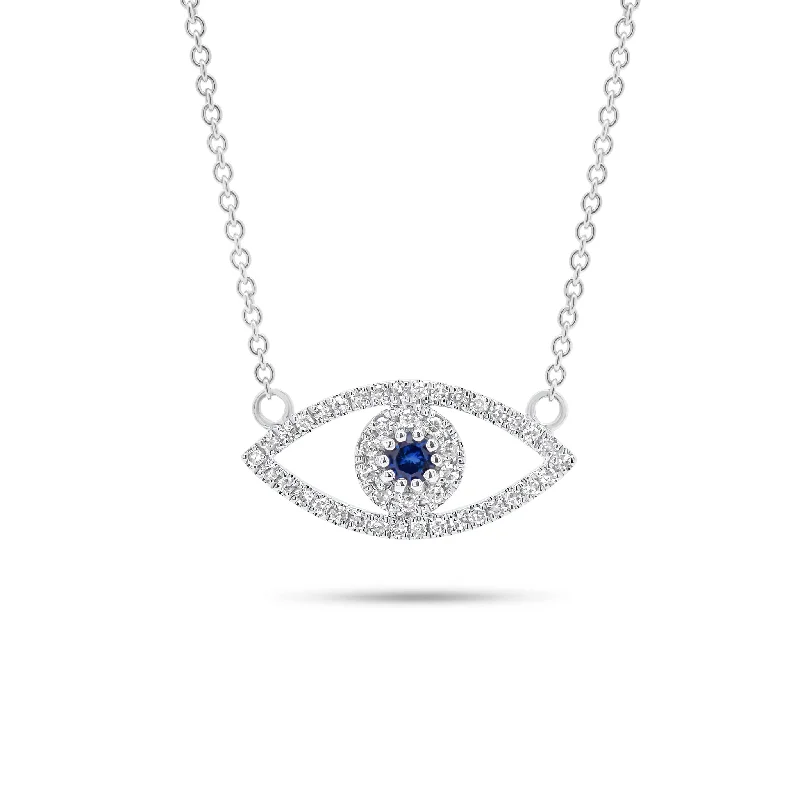 Women’s gemstone choker necklaces-Diamond & Sapphire Evil Eye Pendant Necklace