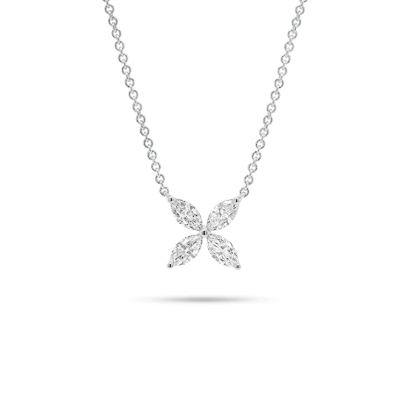 Women’s silver chain necklaces-Marquise Diamond Simple Flower Pendant Necklace