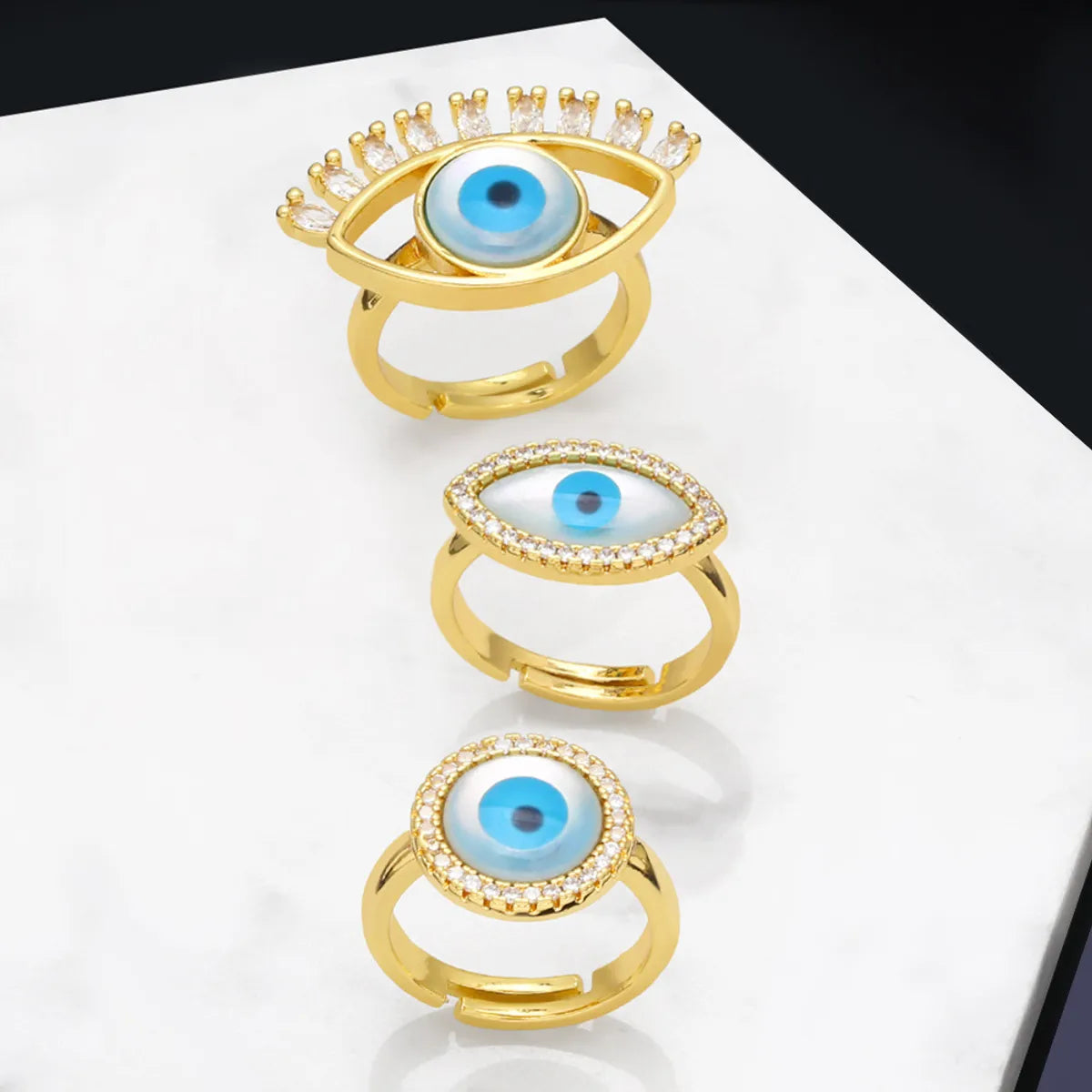 Women’s trendy rings-Fashion Eye Copper 18k Gold Plated Zircon Rings In Bulk