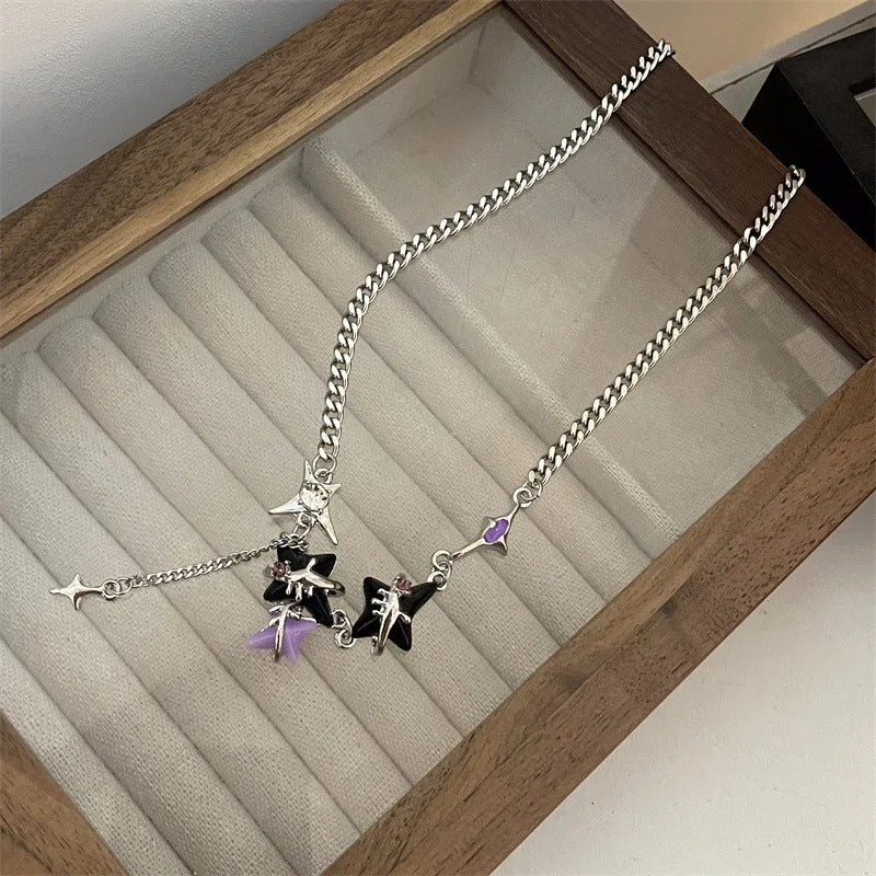 Black Purple Eight-Pointed Stars Necklace