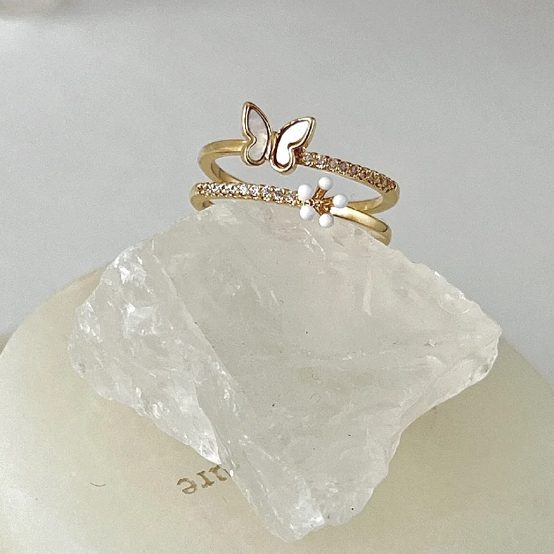 Double Layer Small Butterfly Open Ring