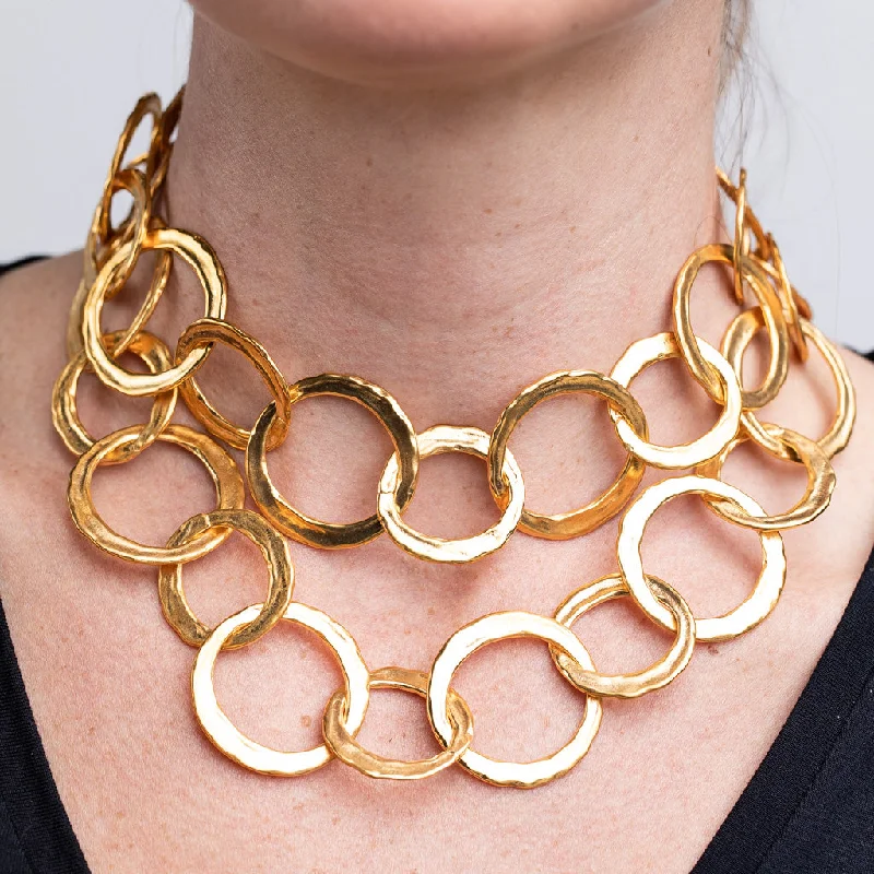 Women’s stylish necklaces-Satin Gold Circle Link Necklace