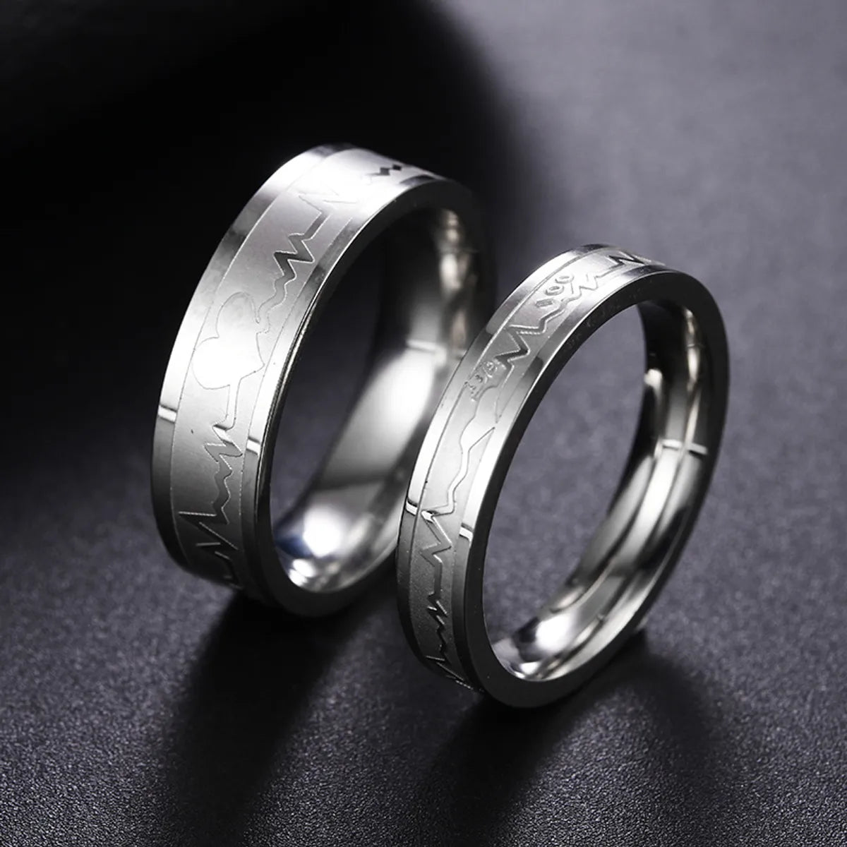 Women’s infinity rings-Simple Titanium Steel Electrocardiogram Couple Rings