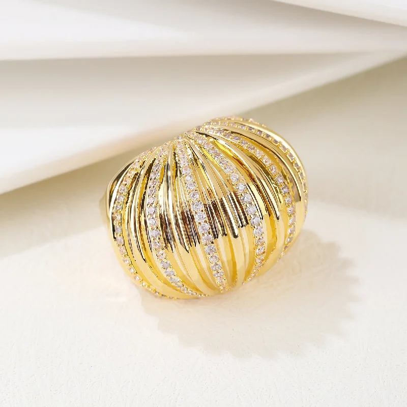 Women’s cocktail rings-Casual Punk Shiny Ball Copper 18k Gold Plated Zircon Rings In Bulk