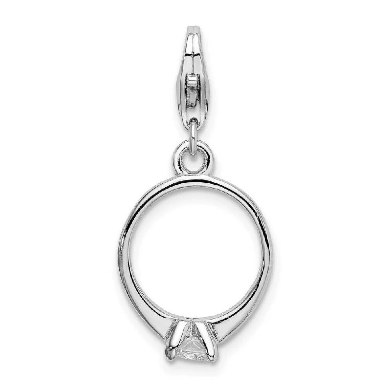 Women’s engagement rings-Diamond2Deal 925 Sterling Silver CZ Polished Ring Pendant w/Lobster Clasp (L- 37 mm, W- 13 mm)