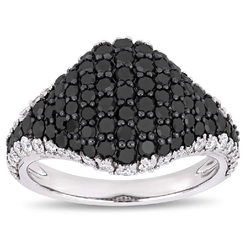 Women’s platinum rings-Miadora 14k White Gold with Black Rhodium 2 1/10ct TDW Black and White Diamond Cluster Ring