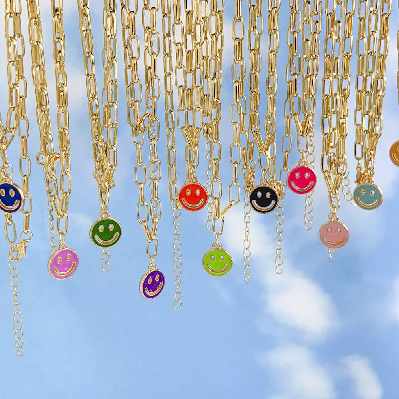 Women’s engraved name necklaces-Wholesale New Dripping Smiley Face Pendent Alloy Necklace Gooddiy