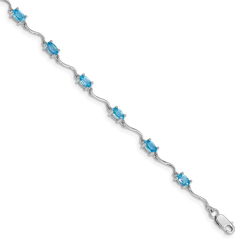 Women’s leather bracelets-Curata 925 Sterling Silver Polished Lobster Claw Closure Blue Topaz Bracelet