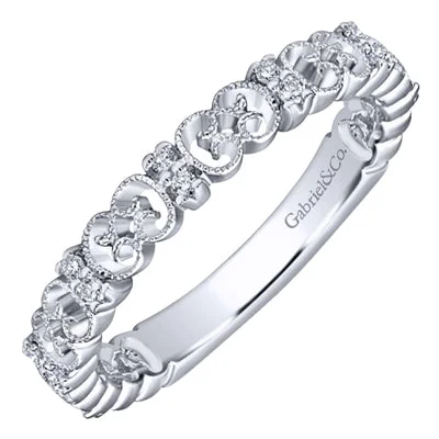 Women’s romantic engagement rings-Gabriel Ornate Millgrain Diamond Ring in 14kt White Gold (1/7ct tw)