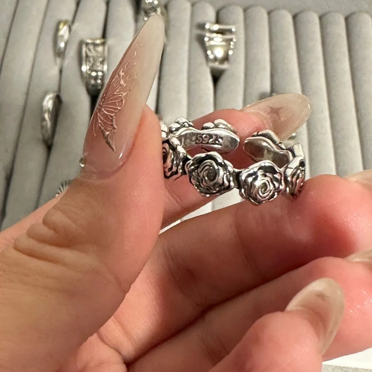 Women’s silver promise rings-Casual Rose Stainless Steel Open Rings