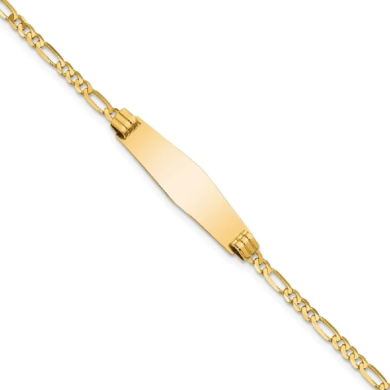 Women’s elegant silver bracelets-14k Yellow Gold 7.3mm Soft Diamond Shape Figaro ID Bracelet, 7"