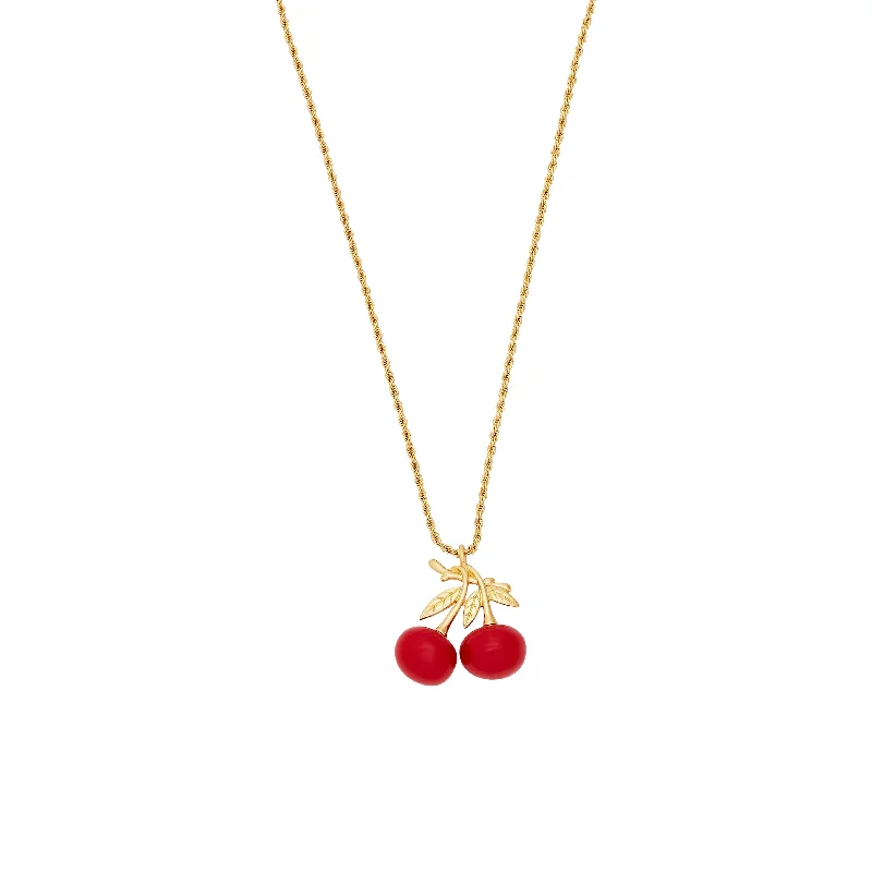 Women’s sterling silver necklaces-Gold Rope Chain & Cherry Pendant Necklace