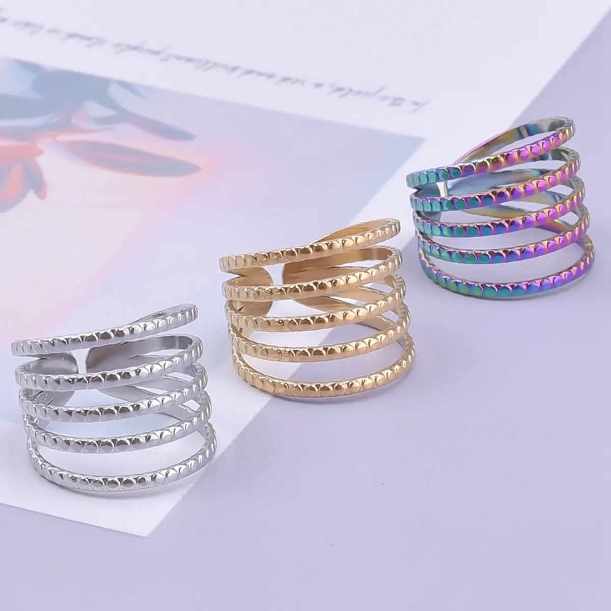 Women’s opal rings-Classic Style Solid Color Stainless Steel Asymmetrical Polishing Rings