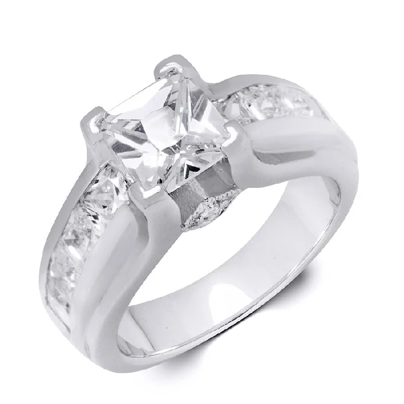 Women’s diamond band rings-Sterling Silver Cubic Zirconia Princess Cut Bridal Fashion Ring