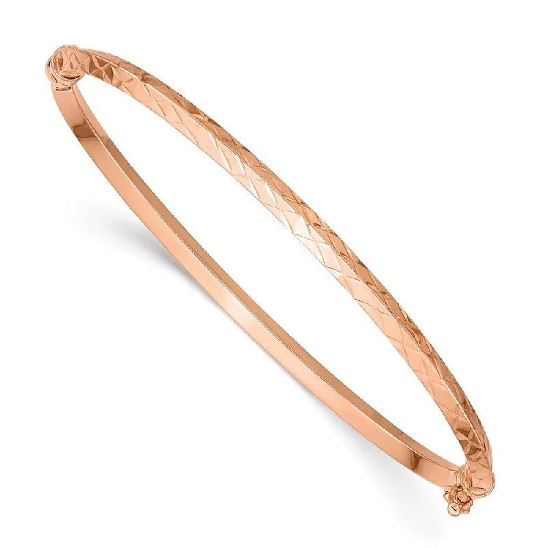 Women’s charm bangle bracelets-14k Rose Gold 3.25mm Diamond-cut Hinged Bangle Bracelet, 7"