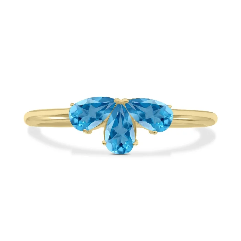 Women’s anniversary rings-Marquee Jewels Blue Topaz Pear Shape Three Stone Ring in 10K Yellow Gold