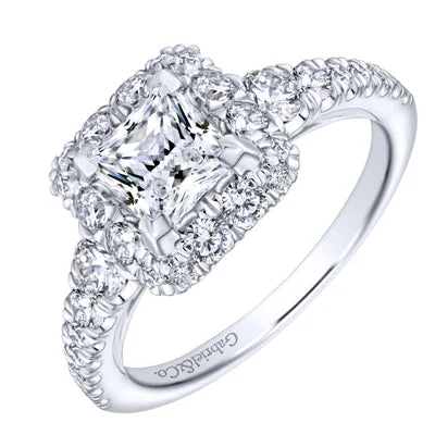 Women’s cushion cut engagement rings-Gabriel Rosalinda Diamond Halo Engagement Ring Setting in 14kt White Gold (7/8ct tw)