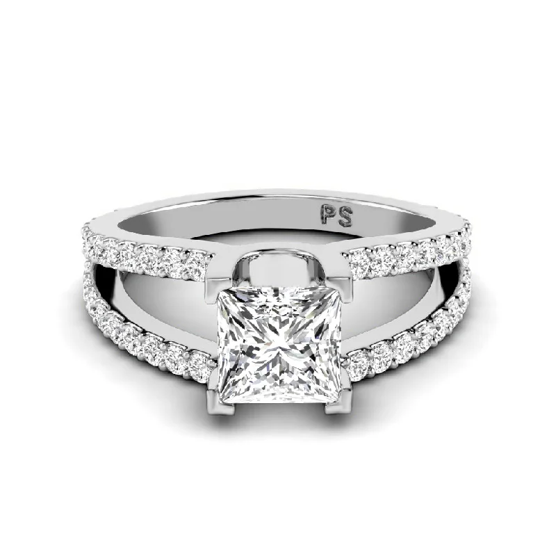 Women’s platinum halo engagement rings-1.00-3.50 CT Round & Princess Cut Lab Grown Diamonds - Engagement Ring