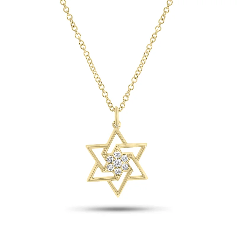 Women’s layered diamond necklaces-Diamond Cluster Star of David Pendant