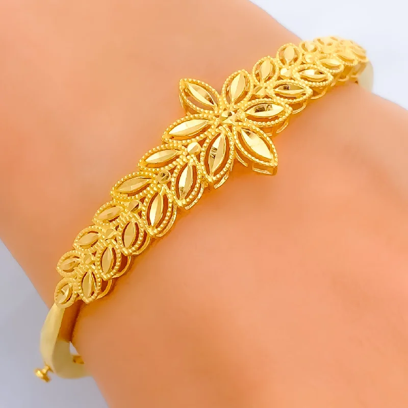 Women’s gold bracelets-Classic Dazzling 22k Gold Floral Bangle Bracelet