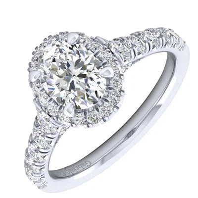 Women’s solitaire diamond engagement rings-Gabriel Hazel Oval Halo Diamond Engagement Ring Setting in 14kt White Gold (7/8ct tw)