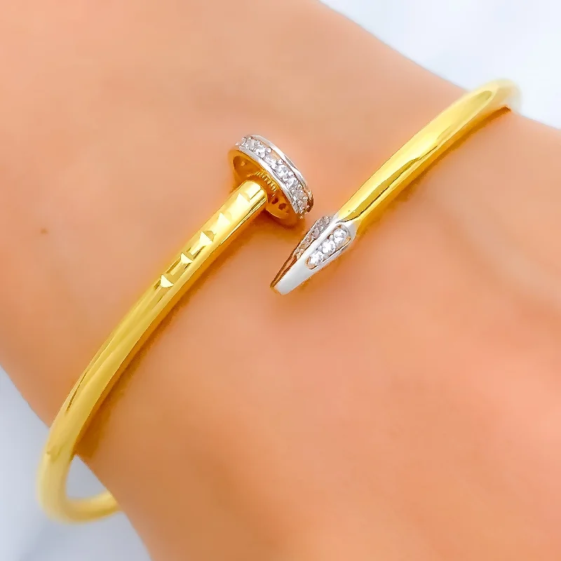 Women’s hammered bangles-Posh Two-Tone CZ Bangle Bracelet