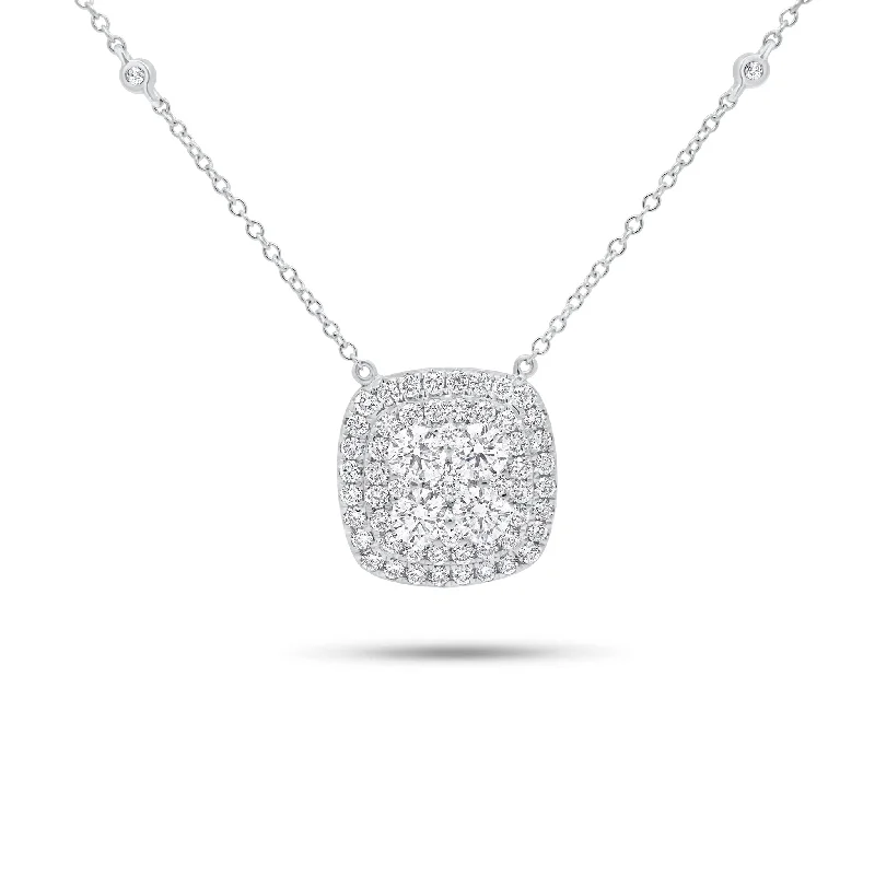 Women’s delicate necklaces-Cushion-Shaped Diamond Double Halo Pendant Necklace