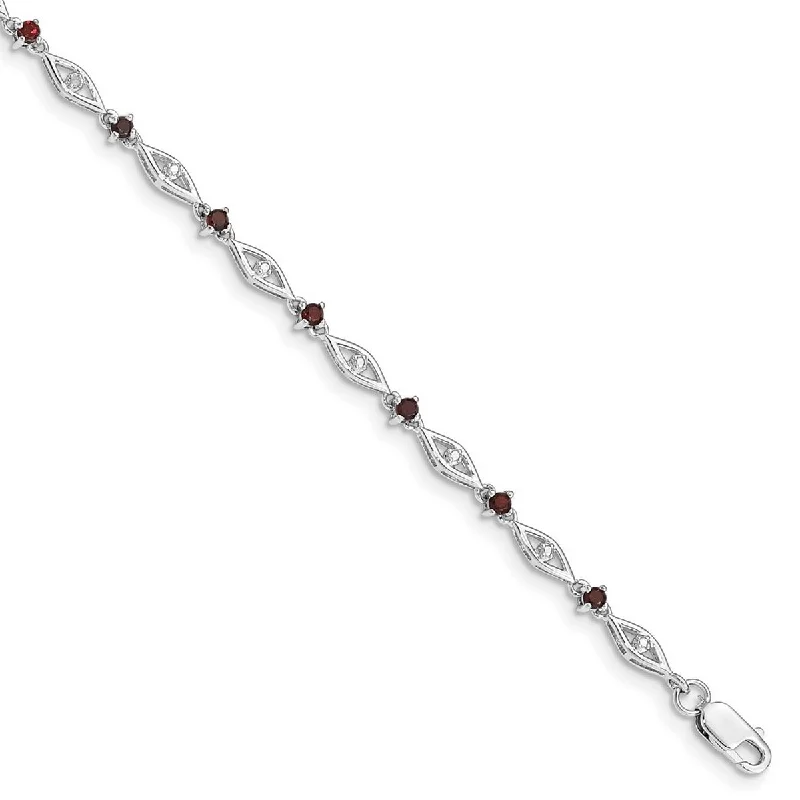 Women’s layered bracelets-Curata 925 Sterling Silver Polished Open back Lobster Claw Closure Garnet Diamond Bracelet