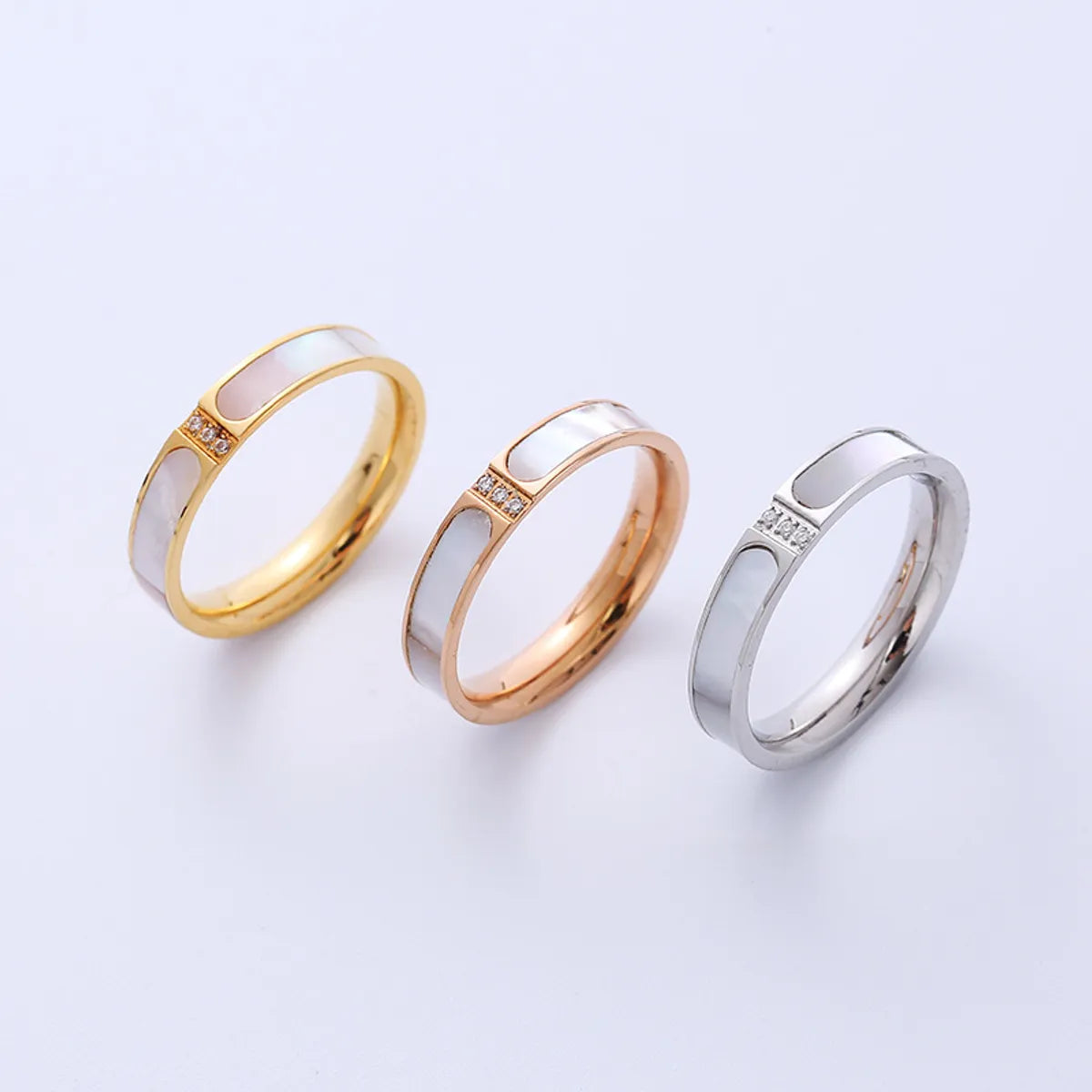 Women’s men’s style rings-Simple Style Geometric Titanium Steel Rings Inlaid Zircon Stainless Steel Rings