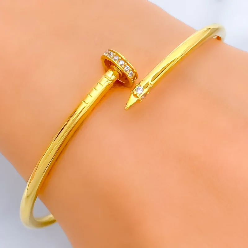 Women’s vintage bracelets-Golden 21k Gold CZ Nail Bangle Bracelet