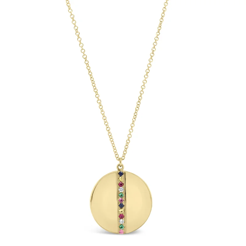 Women’s engraved name necklaces-Diamond & Multicolor Gemstone Locket Necklace