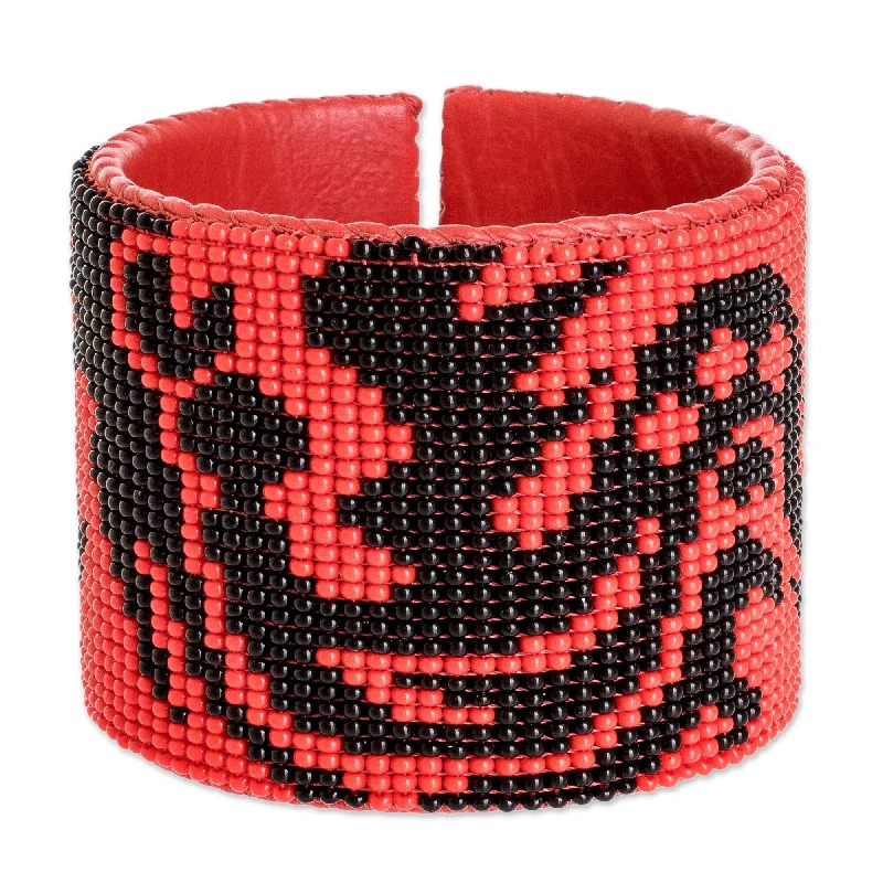 Women’s elegant tennis bracelets-Novica Handmade Dragon Encounter Beaded Leather Cuff Bracelet