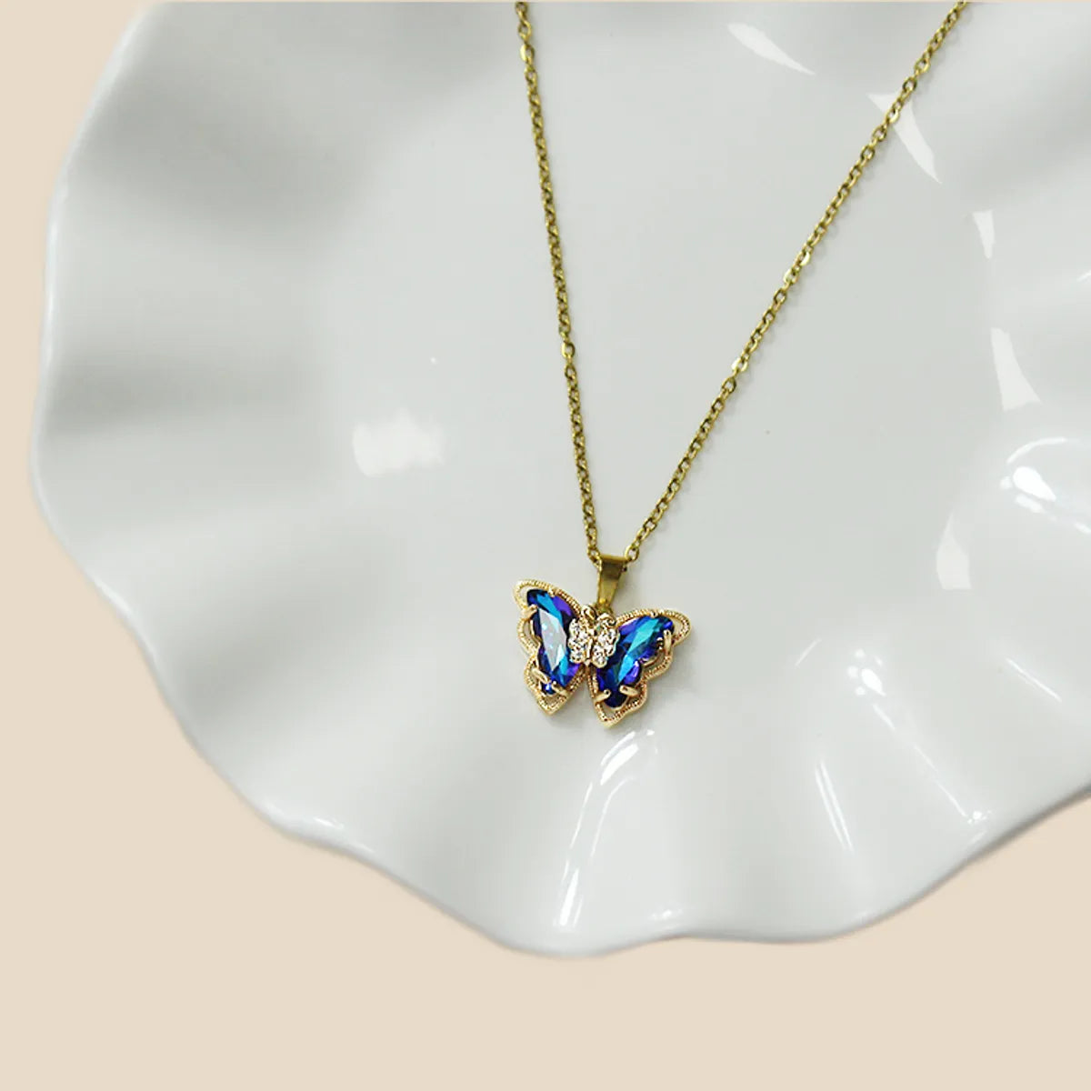 Women’s fashionable necklaces-Casual Butterfly Stainless Steel Plating Inlay Zircon Gold Plated Pendant Necklace