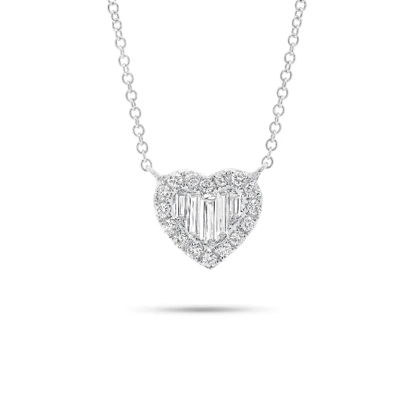 Women’s diamond necklaces for weddings-Round & Baguette Diamond Heart Pendant Necklace