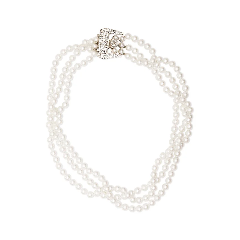 Women’s long pendant necklaces-White Pearl & Rhodium Necklace