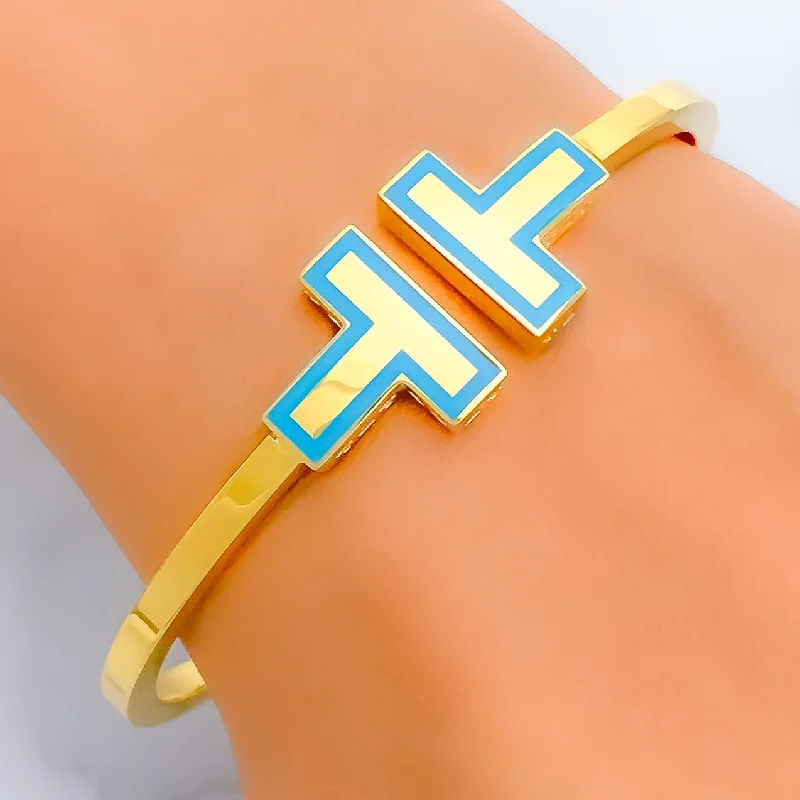 Women’s chic bangles-Unique Turquoise Enameled 21k Gold Bangle Bracelet