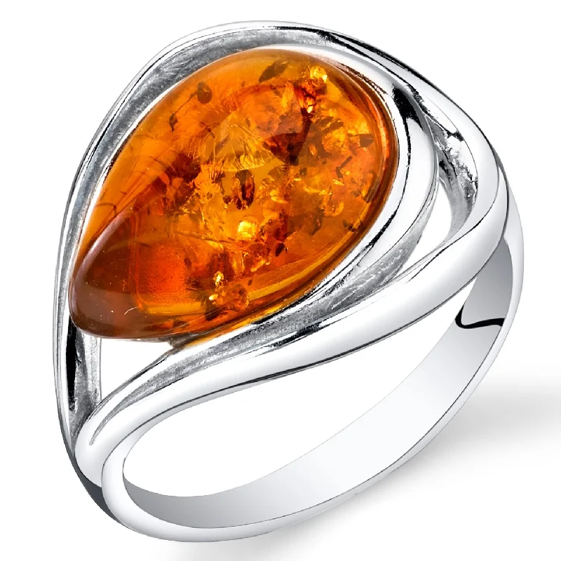 Women’s high-end engagement rings-Amber Teardrop Ring in Sterling Silver