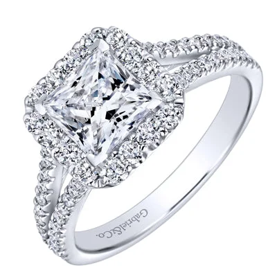 Women’s emerald engagement rings-Gabriel Savannah Diamond Halo Engagement Ring Setting in 14kt White Gold (5/8ct tw)