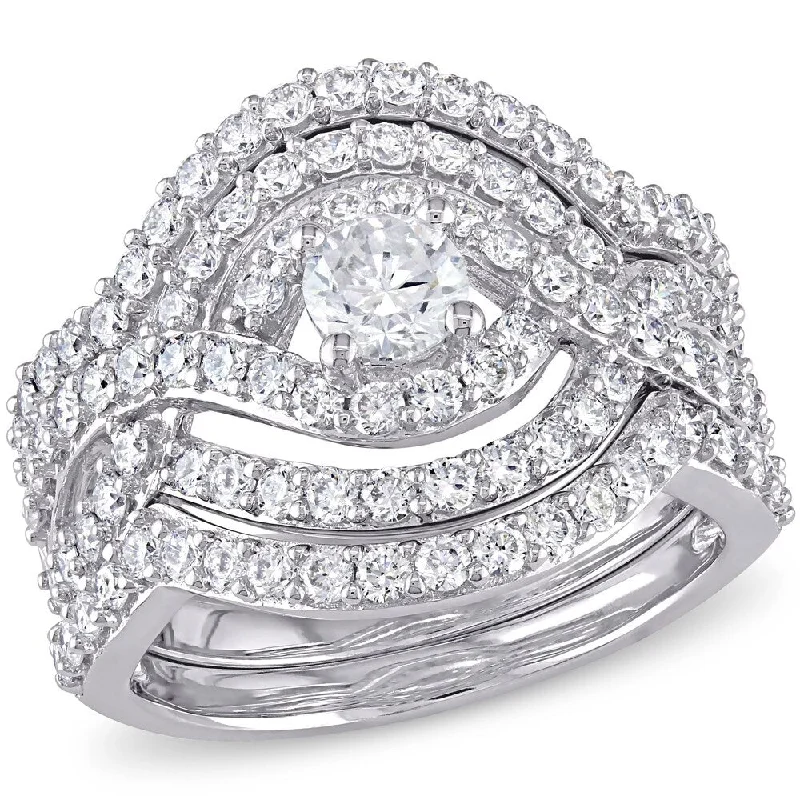 Women’s gold-plated rings-Miadora 14k White Gold 1 1/2ct TDW Diamond 3-Pc. Bridal Ring Set