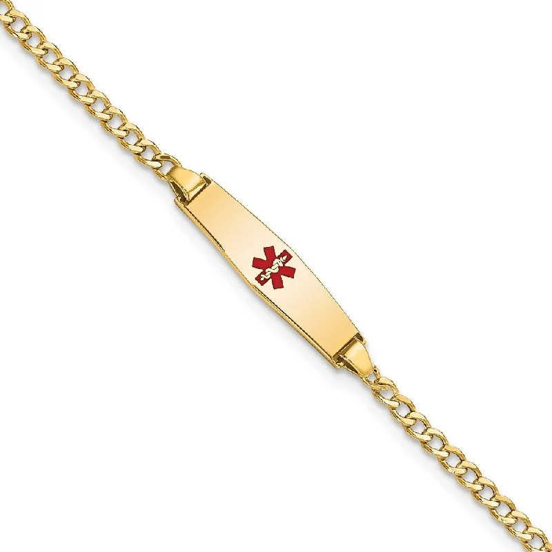 Women’s bangle bracelets-14k Yellow Gold 5.5mm Medical Semi-Solid Soft Diamond Shape Red Enamel ID Cuban Bracelet, 6"