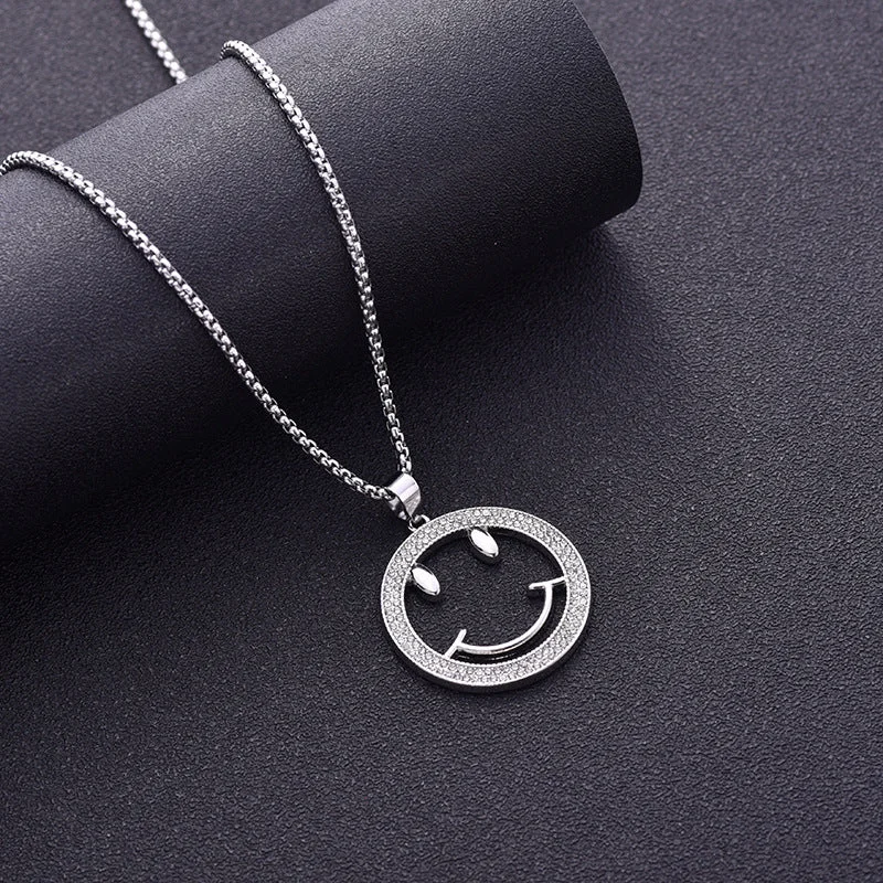 Spot Drill Hollow Smiley Face Titanium Steel Necklace 60cm